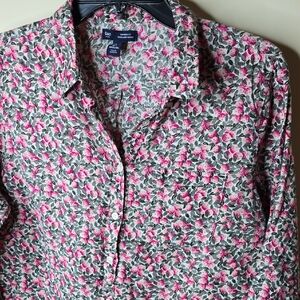 GAP Pink Deco Bright Floral Cotton Boyfriend Fit Shirt Eco-Friendly